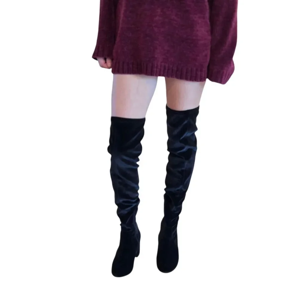NEW INC Rikkie2 Over the Knee Velvet Black Boots Baddie Model off Duty Upscale 6